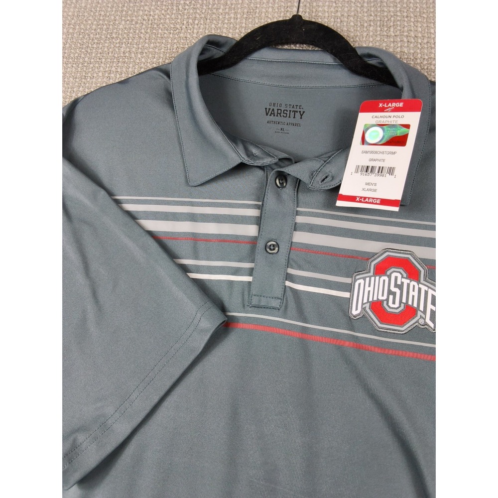 Ohio State Varsity Apparel 3 Button Polo Shirt Men XLarge Gray